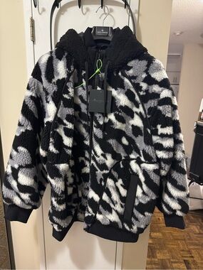 Moose Knuckles Black & White Sherpa Bomber Jacket